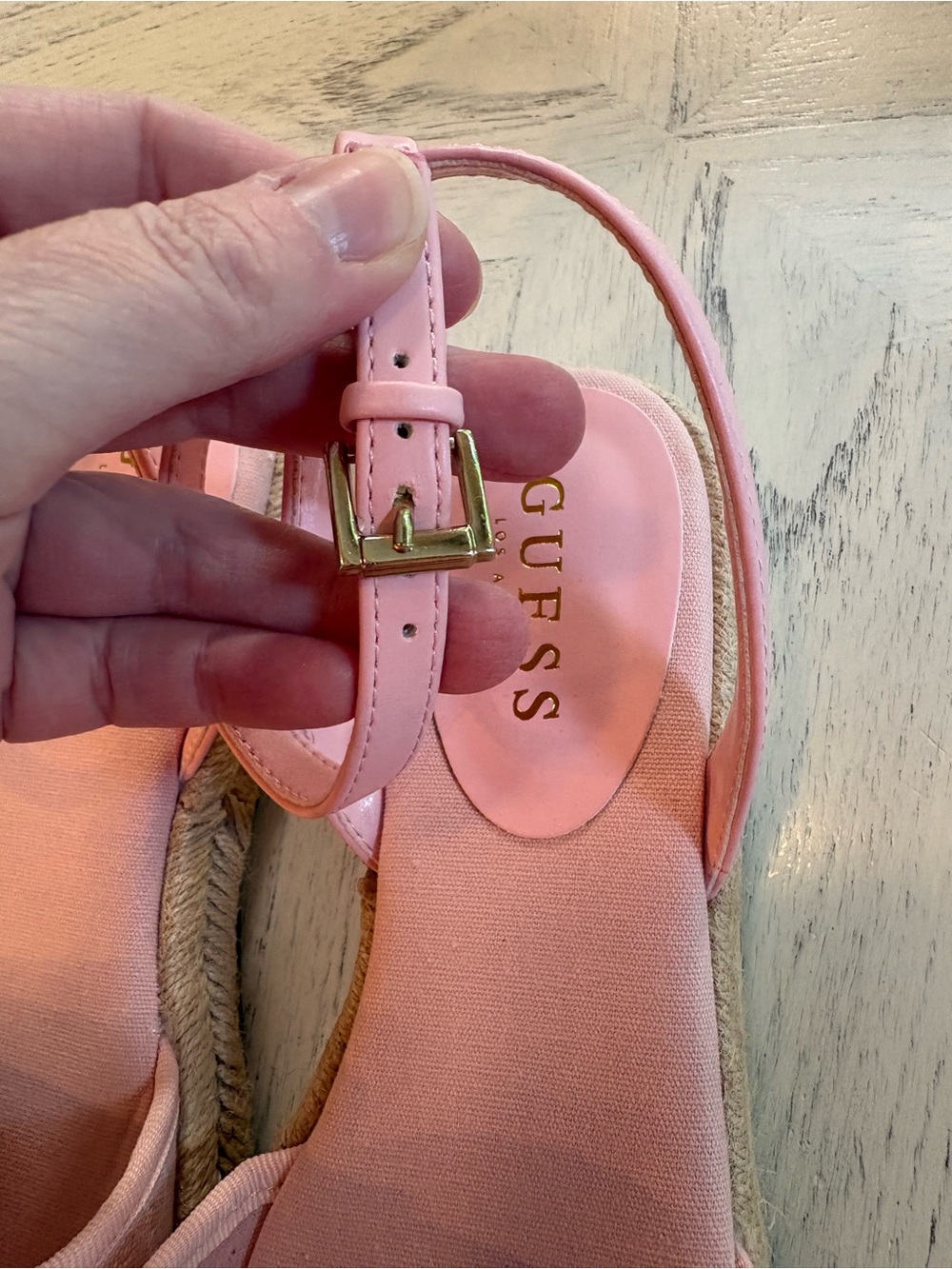 GUESS Pink Logo Espadrille Sandals with Ankle Strap and Jute Trim - Picture 4 of 10